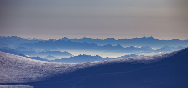 Aerial view of Monte Rosa Massif at sunset