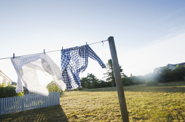 Laundry drying on clothesline