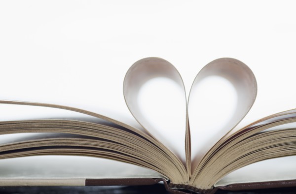 Book with pages folded in heart shape