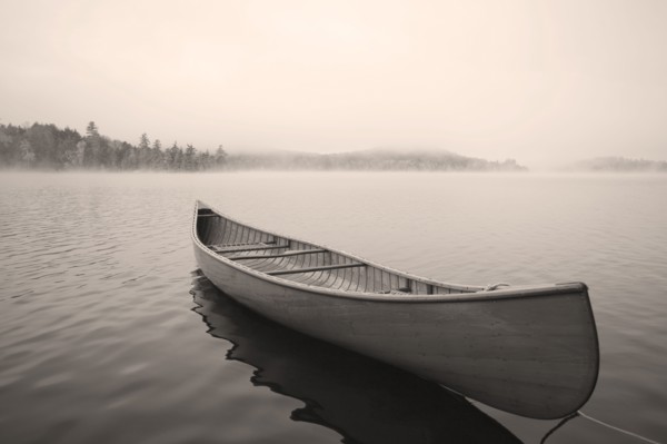 Empty canoe on Upper Saranac Lake