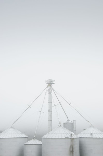Silos in fog