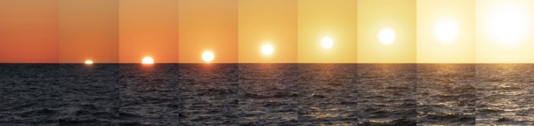 Sequence of Sun coming up above sea
