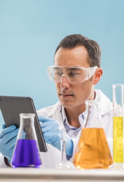 Scientist using digital tablet