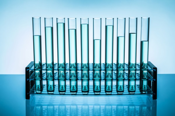 Blue liquid in test tubes