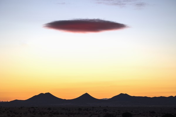 Lenticular cloud over Cerrillos Hills State Park at sunset