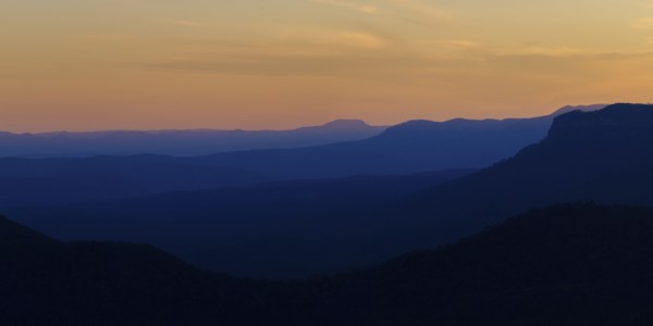 Landscape with Jamison Valley and mountains in Blue Mountains National Park