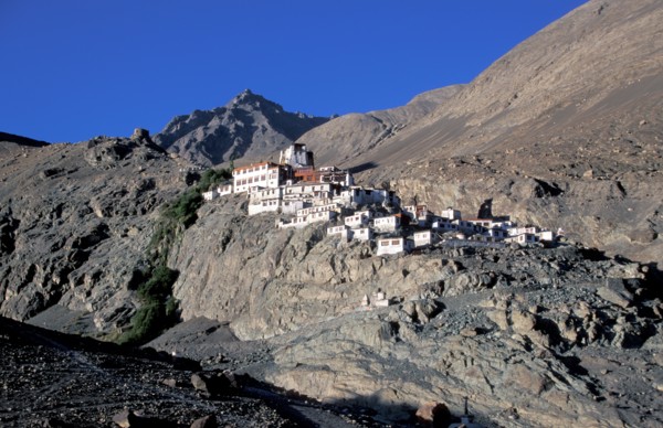 Landscape with Buddhist Lamayuru Monastery in Himalayas
