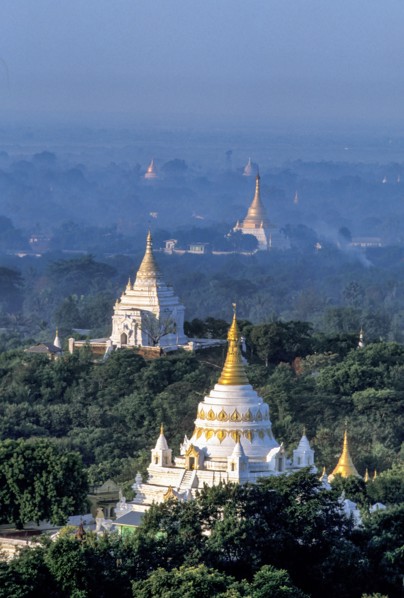 Aerial view of Buddhist stupas