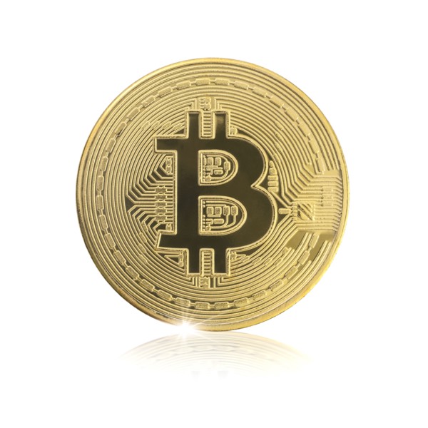 Golden bitcoin wit circuit board pattern