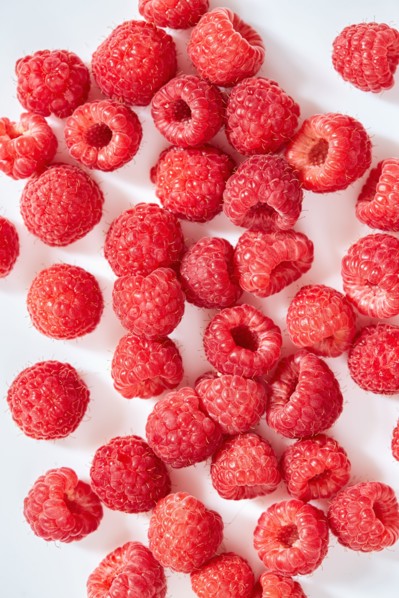 Overhead view of raspberries