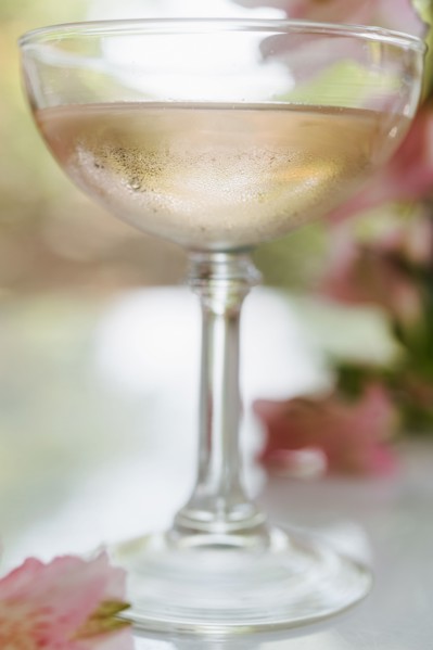 Sparkling rose wine in glass