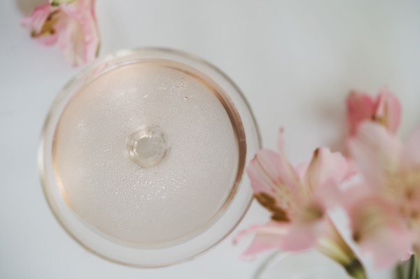 Sparkling rose wine in glass