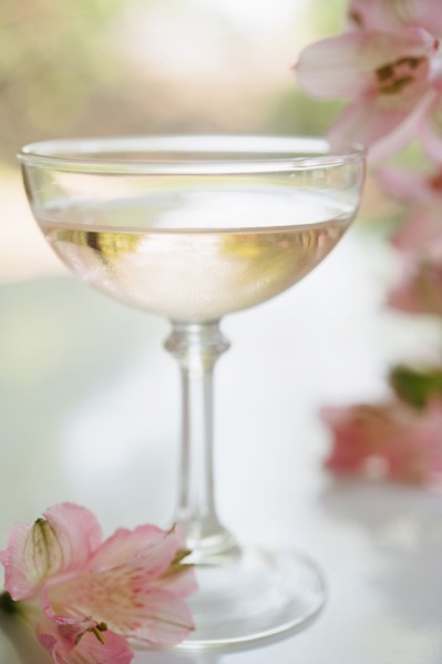 Sparkling rose wine in glass