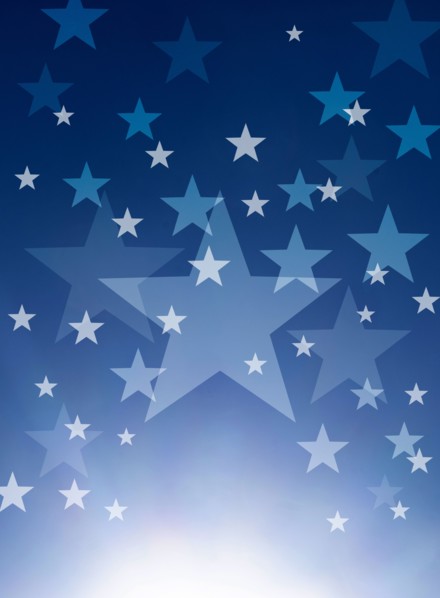 Pattern of stars against blue sky with sun burst