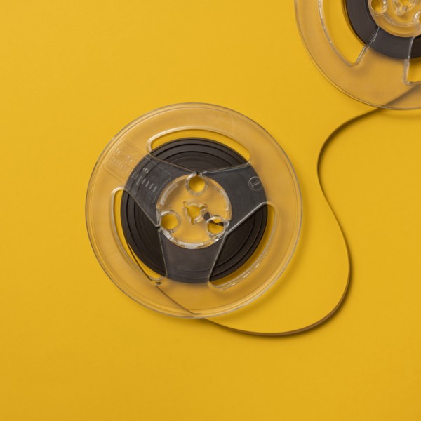Overhead view of retro recording tape reels