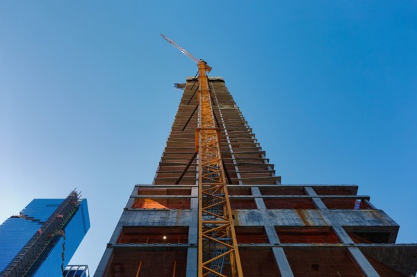 Low angle view of skyscraper under construction