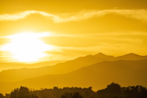 Silhouettes of mountains at sunset