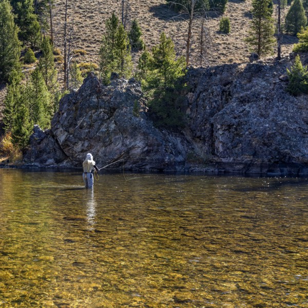 Woman fly-fishing in Salmon River