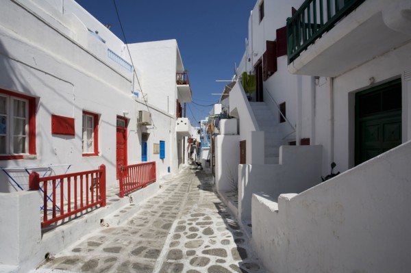Traditional buildings on Mykonos street