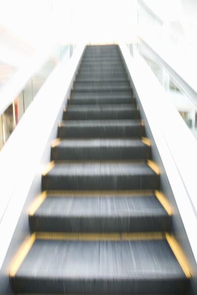 Blurred view of escalator steps