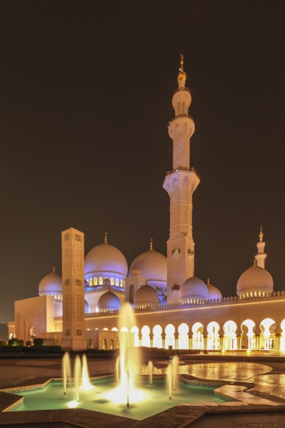 Ornate domed building and spires with fountain