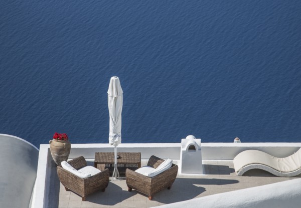 High angle view of balcony over ocean