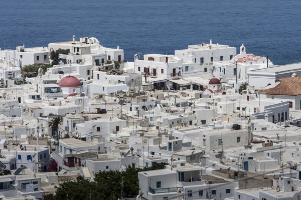 Aerial view of Mykonos cityscape