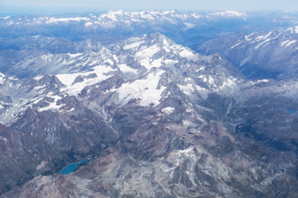 Aerial view of snowy mountain landscape