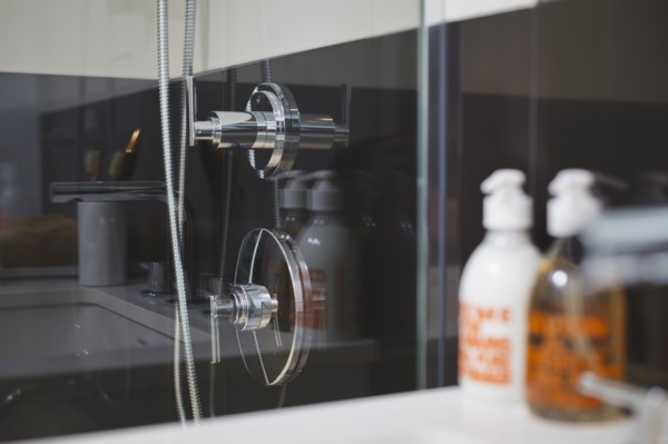 Glass shower in modern bathroom