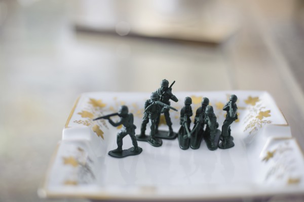 Toy soldiers on antique chair