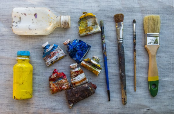 Painting supplies on table