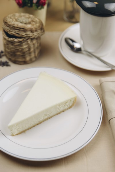 Slice of cheesecake on plate