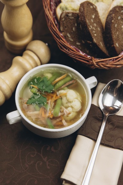 Cup of soup with bread