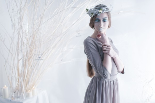 Ethereal woman wearing dress and makeup