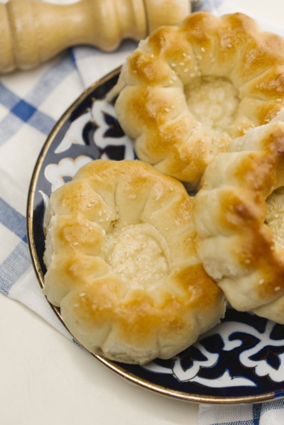 Cookies with sesame seeds on plate