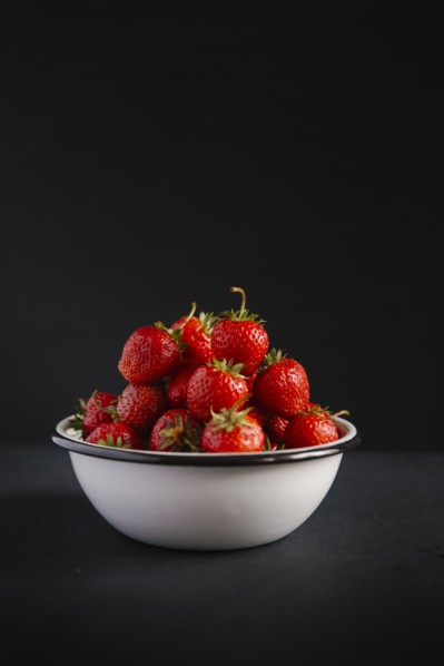 Close up of bowl of strawberries