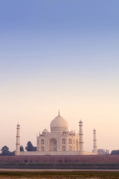 Taj Mahal under hazy sky