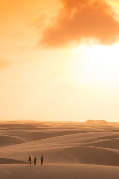 Hikers walking in remote desert