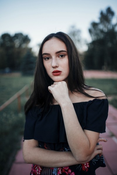 Portrait of pensive Caucasian woman