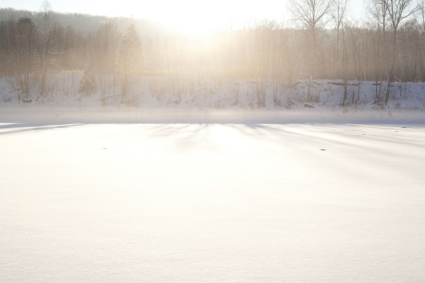 Sun shining over snowy field