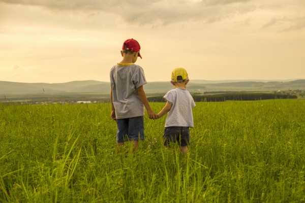 Mari brothers exploring in rural field