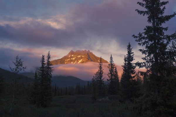Mountain and clouds in remote landscape