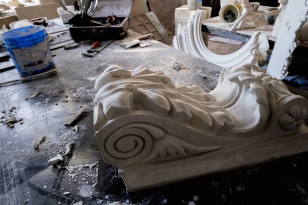 Ornate sculpture in art studio