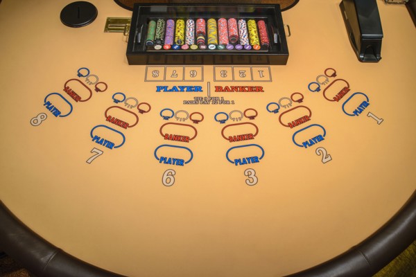 Gambling chips at baccarat table
