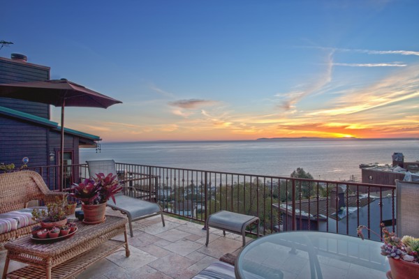 Ocean view patio at sunset