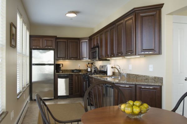 Contemporary kitchen with dark colored cabinets