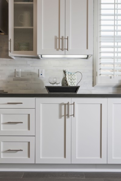 White cabinets and tray in domestic kitchen