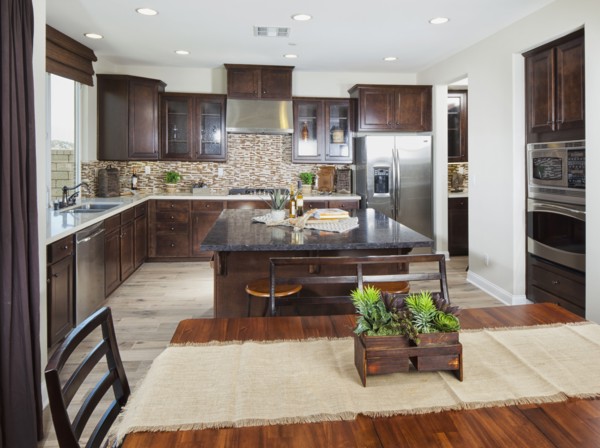 Interior of domestic kitchen and dining table