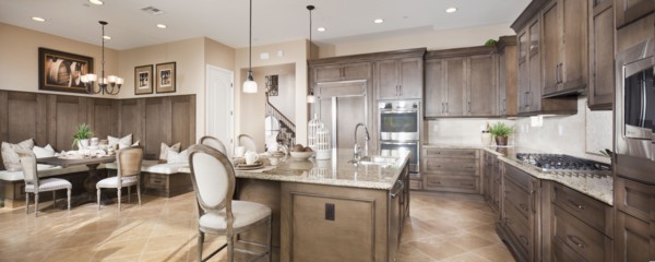 Split-level open plan dining area and kitchen at home
