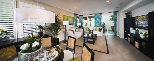 Dining and living area in contemporary traditional home
